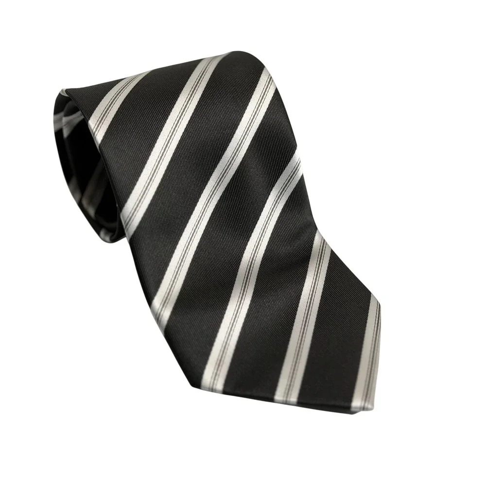 Covington Necktie Black Silver Striped Classic Formal Business Professional Men